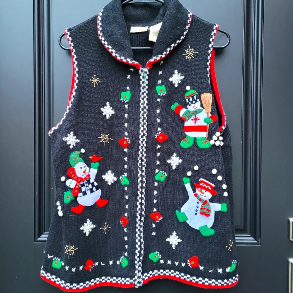 Vintage 1990s/early 2000s beaded embroidered ugly holiday sweater vest